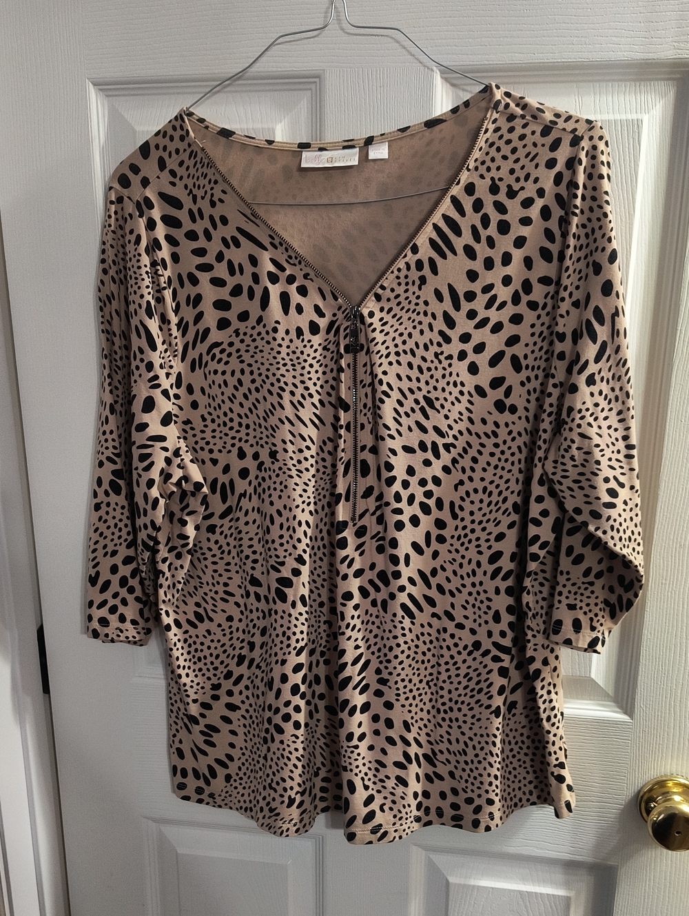 Belle By Kim Gravel Beige and Black Animal Print V-Neck Tunic Top